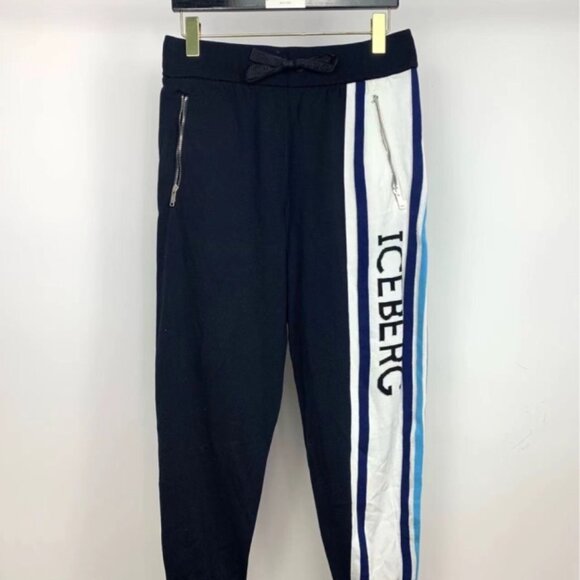 002576 Iceberg L size contrast striped logo sports trousers cotton brand new wit - Picture 1 of 2